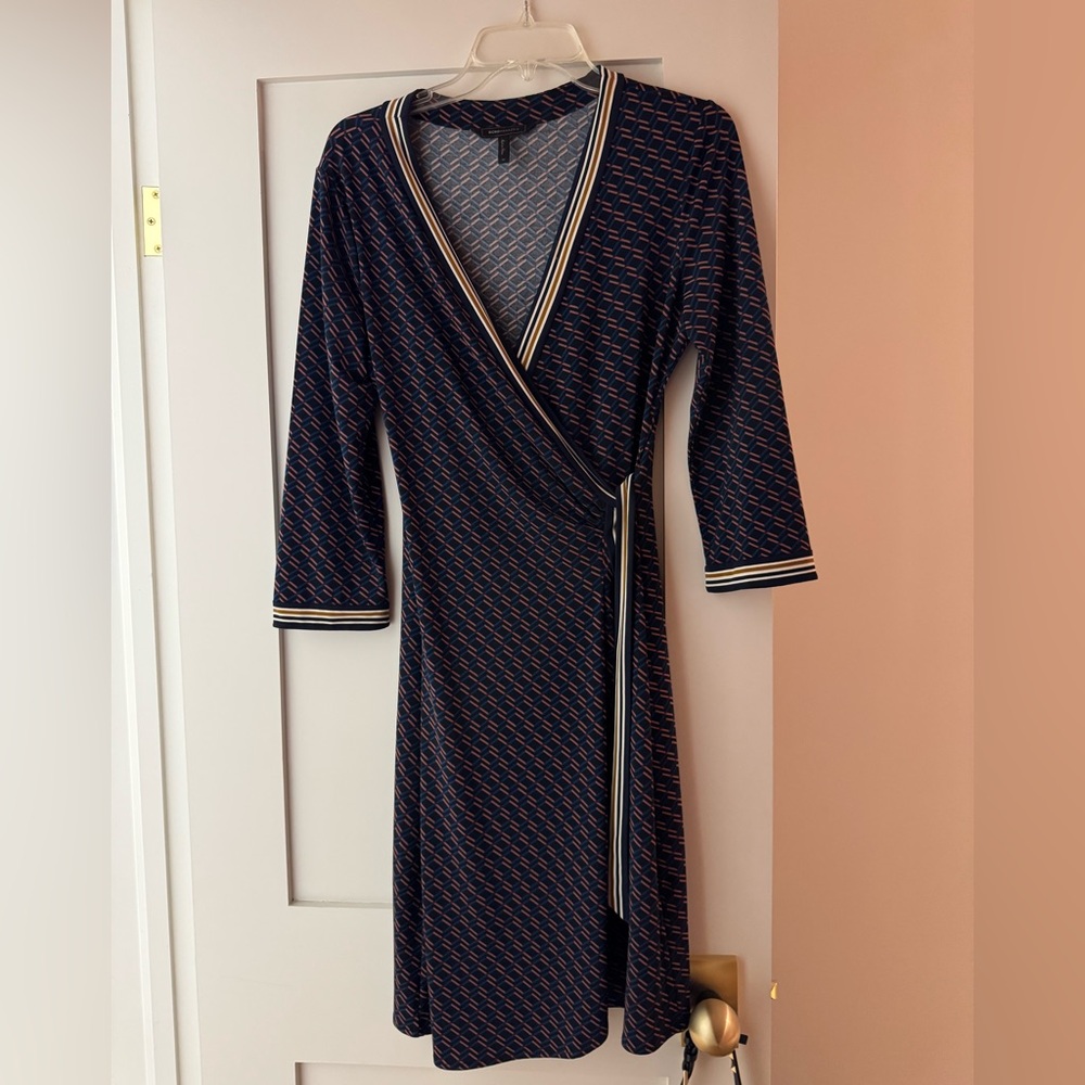BCBG Wrap Dress with Striped Trim